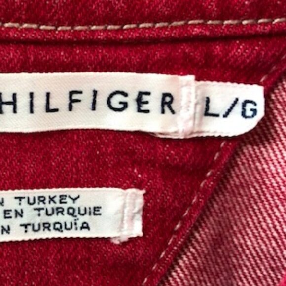 TOMMY HILFIGER Red Denim Trucker Jacket Large Vintage 2000 - Picture 13 of 17
